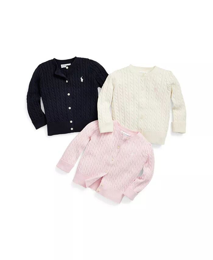 Хлопковый кардиган косой вязки для маленьких девочек Polo Ralph Lauren, розовый — фото 4