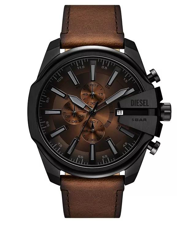 

Мужские часы Mega Chief с тонким кварцевым хронографом, коричневая кожа, 48 мм Diesel, brown