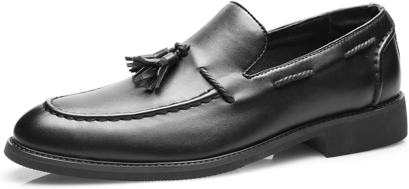 

Мужские лоферы Santimon, повседневные туфли без шнурков для прогулок, свадьбы, выпускного, с кисточками, деловые кожаные мокасины под смокинг для мужчин, черный