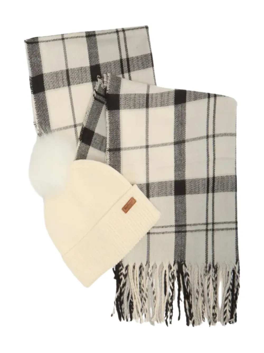 

Клетчатый комплект из шапки и шарфа с бахромой Barbour, нейтральный