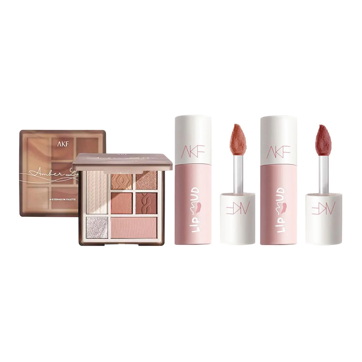 AKF Набор косметики для женщин, Eyeshadow Palette Amber Milk Coffee+Lip Mud M01 Cinnamon Red Tea+M02 Cherry Milk