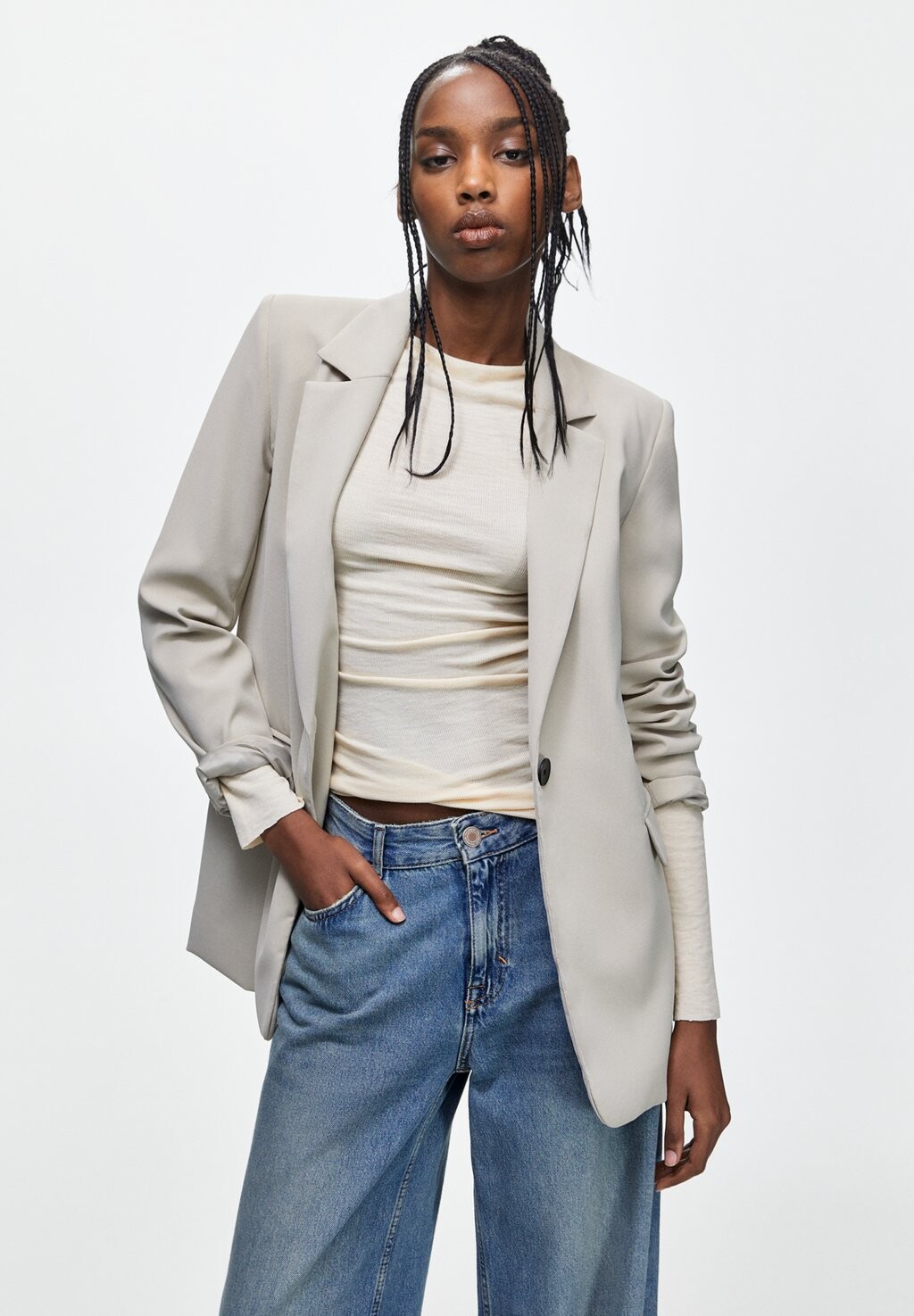 

Полупальто PULL&BEAR, серый