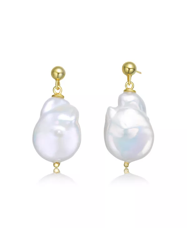 

Элегантные серьги из стерлингового серебра с покрытием из 14-каратного золота и настоящим пресноводным жемчугом Genevive, gold