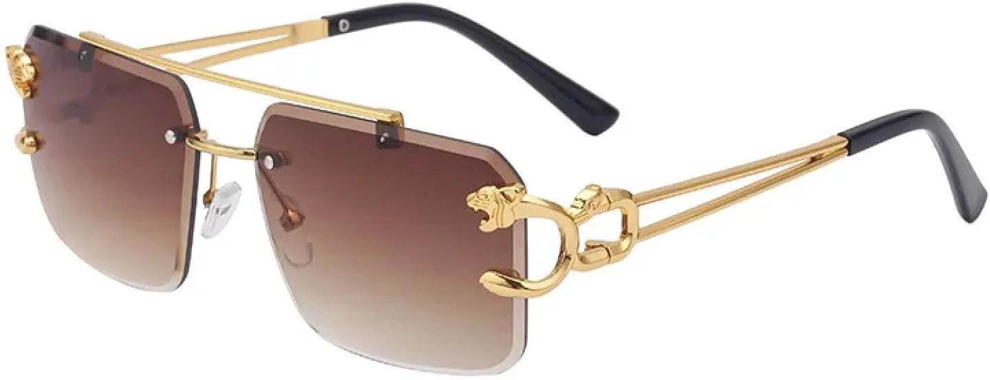 

Модные солнцезащитные очки без оправы с леопардовым принтом, двойной перемычкой, градиентной пленкой Ocean Film, защитой от УФ-излучения UV400 VVTWSSW, Brown