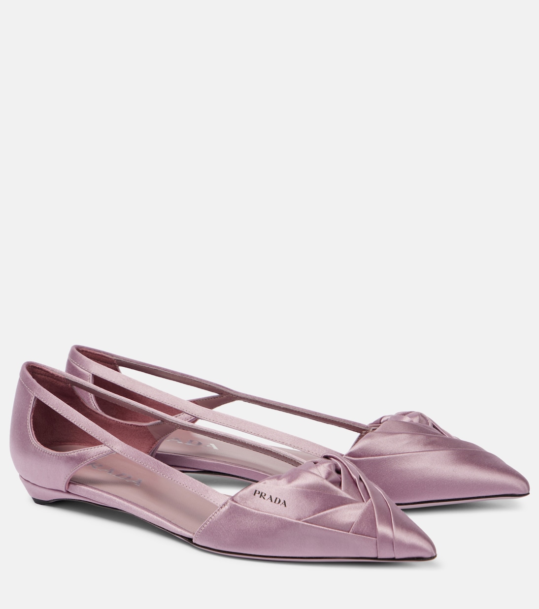 Балетки из атласа с вырезом Prada, Confetto