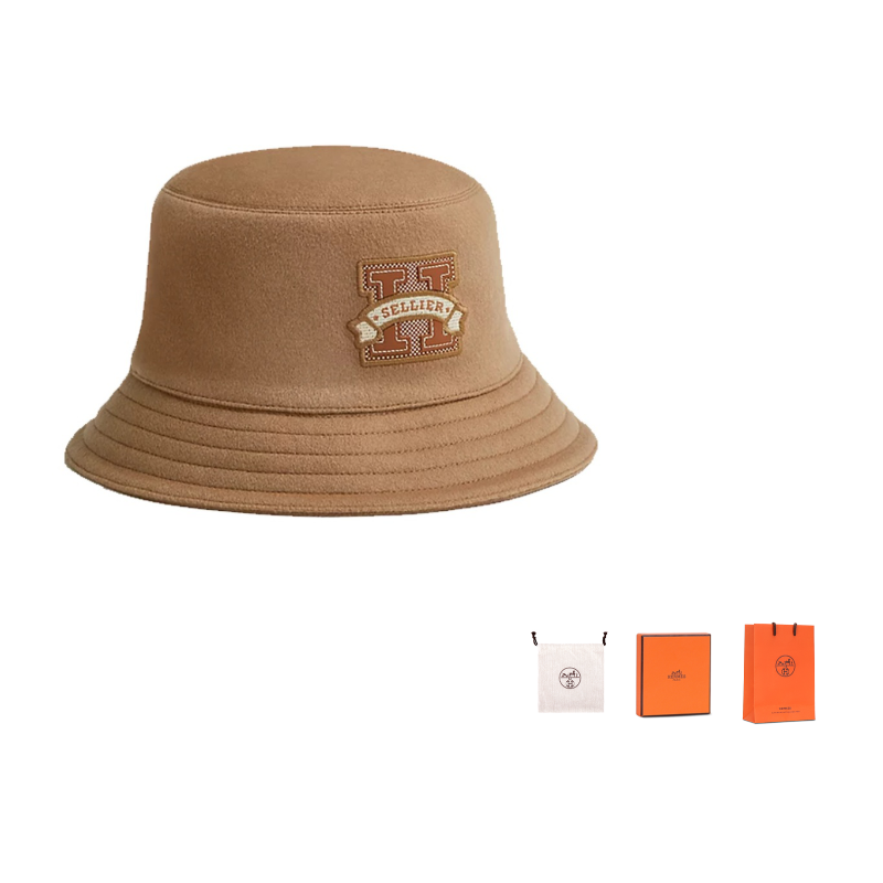 

HERMES Кашемировая ведро шляпа унисекс коричневая, Brown