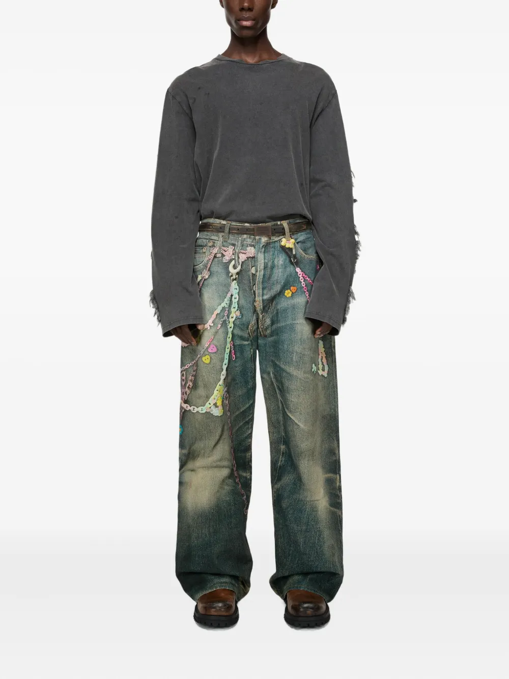 Ремень с гравированным логотипом Acne Studios, коричневый — фото 2