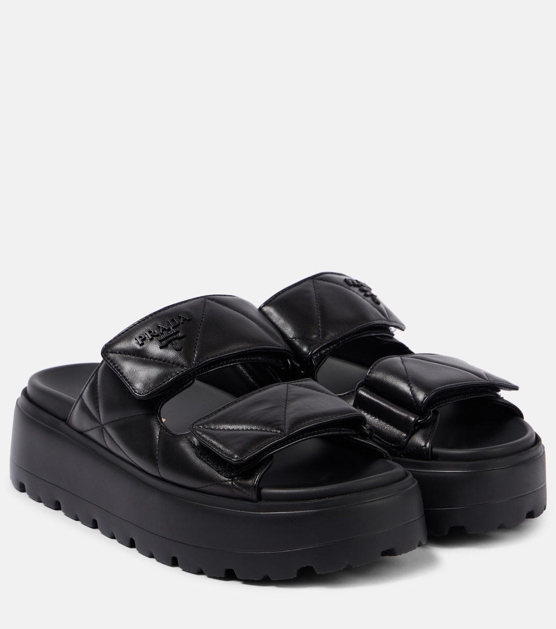 Сандалии на платформе из стеганой кожи Prada, Nero