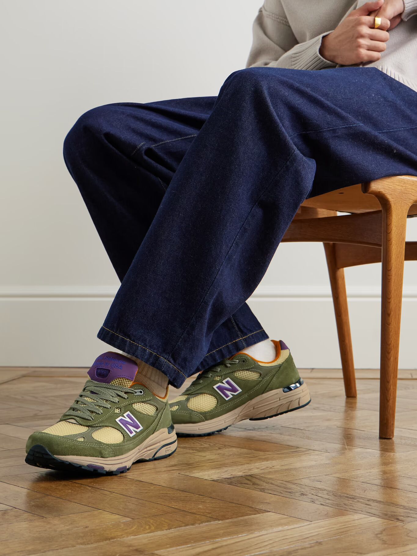993 Кроссовки из сетки и замши с кожаной отделкой NEW BALANCE, зеленый — фото 4