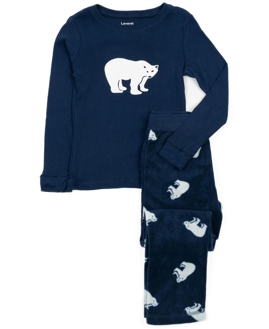

Детская хлопковая пижама из топа и флисовых штанов для отдыха Leveret, Polar bear