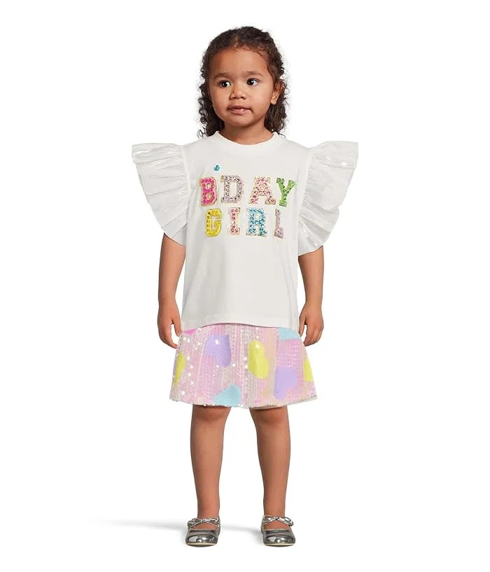 Футболка с пайетками B'DAY GIRL Birthday Girl Gem Ruffle Shirt Lola and The Boys, Natural — фото 4