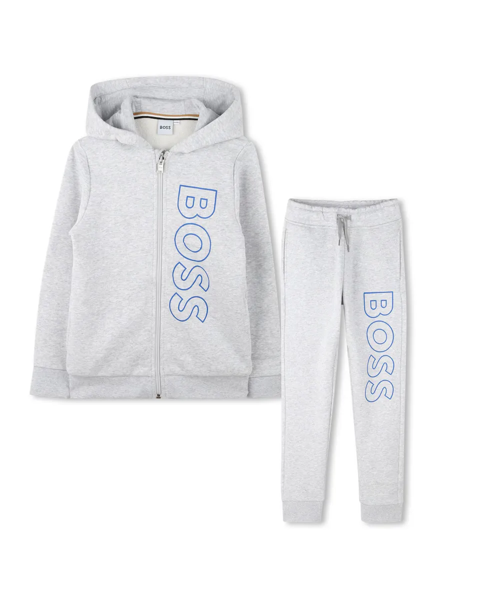 

Спортивный костюм для мальчика с капюшоном и вертикальным логотипом BOSS Kidswear, светло-серый