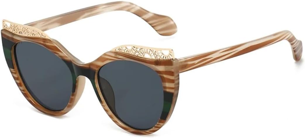 

Роскошные солнцезащитные очки «кошачий глаз» в цветной оправе для женщин, с ажурной рамкой, повседневные, подходящие к любому стилю, и мужские очки с защитой от УФ-излучения UV400 UATXTAU, Striped Brown Black