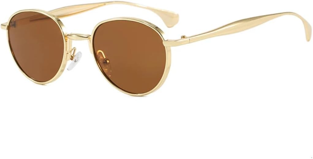 

Солнцезащитные очки для мужчин и женщин - защита UV400 - металлические овальные линзы в стиле панк синего цвета для занятий спортом на открытом воздухе и вождения DSVIGF, Golden Tea