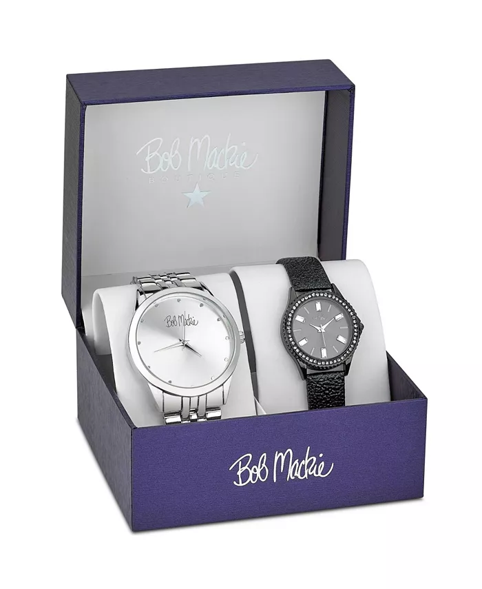 

Мужские и женские часы в наборе из 2 предметов: браслет из серебристого металла и ремешок из черной искусственной кожи, 45 мм и 32 мм Bob Mackie