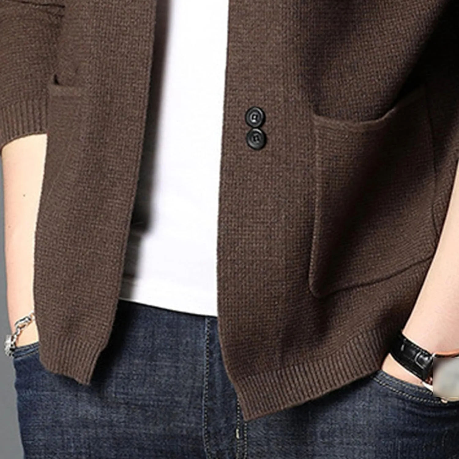 Мужской кардиган на пуговицах, slim fit, длинный рукав — фото 2