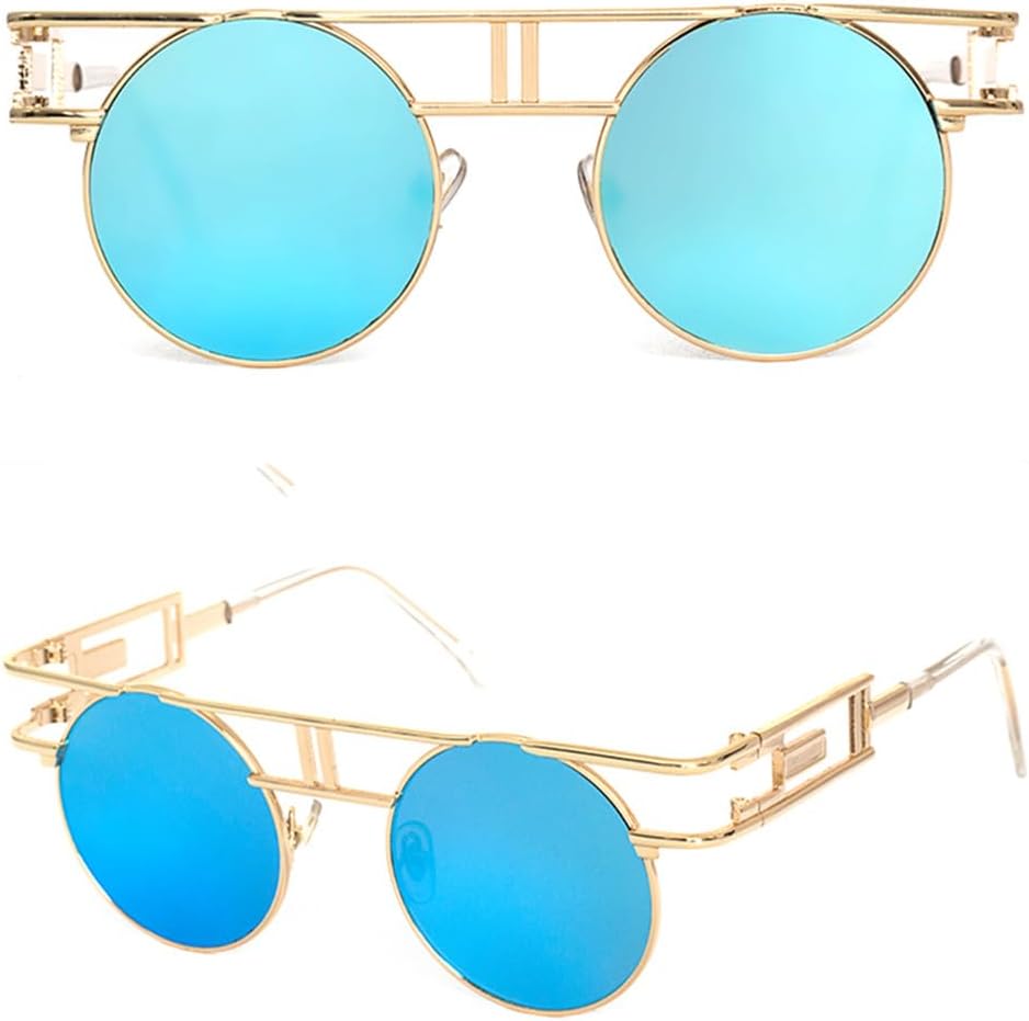 

Солнцезащитные очки в стиле стимпанк, женские ретро-солнцезащитные очки, мужские готические круглые солнцезащитные очки с защитой от УФ-излучения UV400 generic, Gold-blue