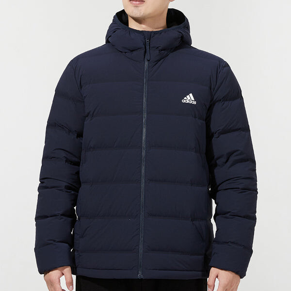 Пуховик adidas Helionic S H J Outdoor Sports hooded down Jacket Dark Blue, синий — фото 3
