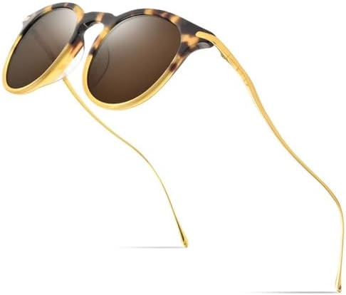 

Солнцезащитные очки 2026 года для мужчин, винтажные круглые солнцезащитные очки для женщин, качественные зеркальные очки с защитой от УФ-излучения UV400 MTZJH, Leopard Tea