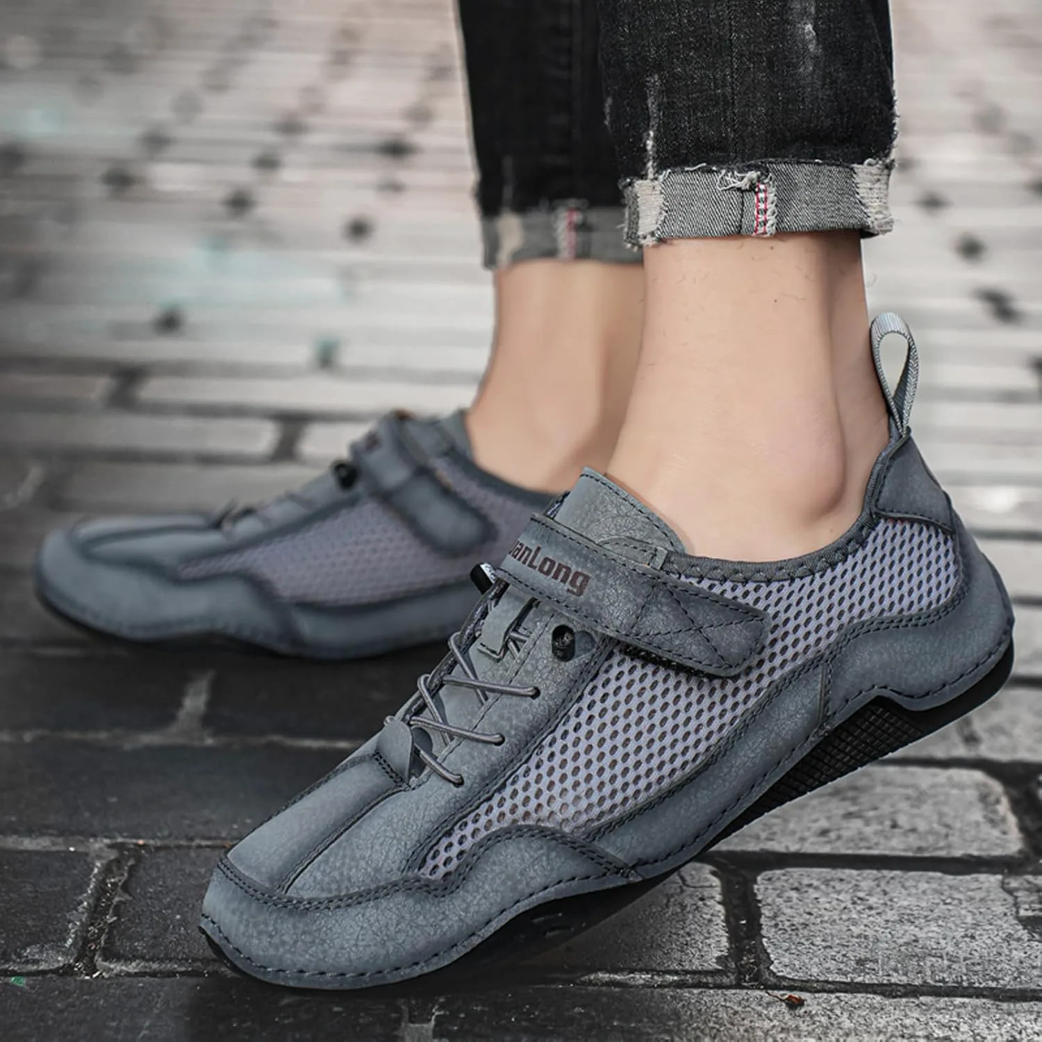 

Мужские итальянские ручной работы дышащие кроссовки из сетки, кожаные с застежкой-липучкой, без шнурков, противоскользящие, быстро сохнущие аква-туфли для комфорта, повседневного ношения, легкого вождения и активного отдыха на улице AIVYFAJA, ко...