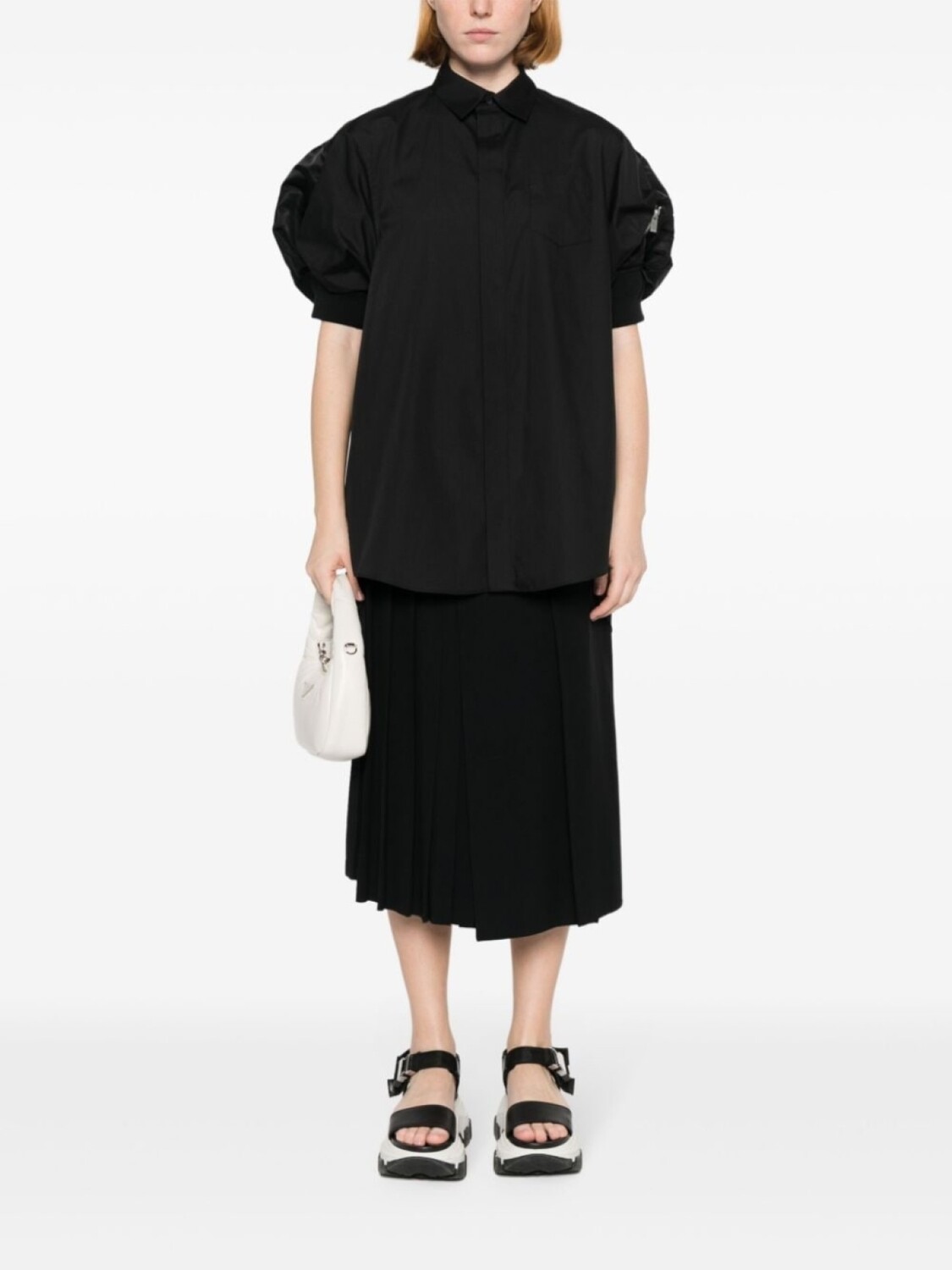 

sacai поплиновое платье-рубашка макси, черный