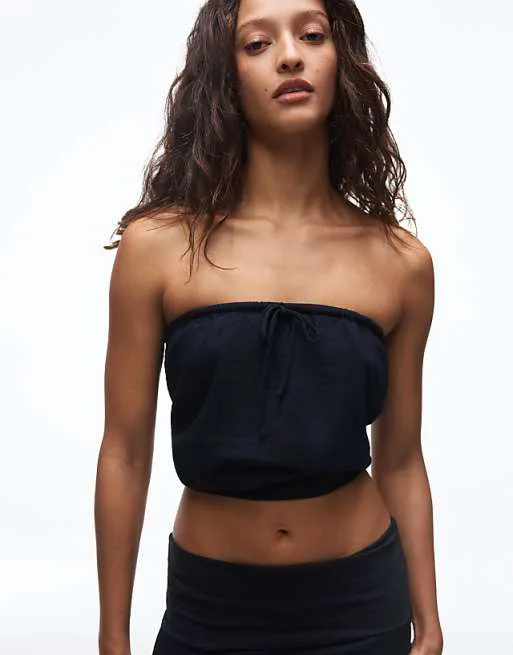 

Синий льняной топ-бандо Bershka