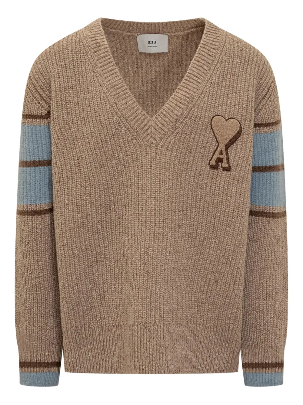 

Полосатый свитер с логотипом AMI Paris, коричневый