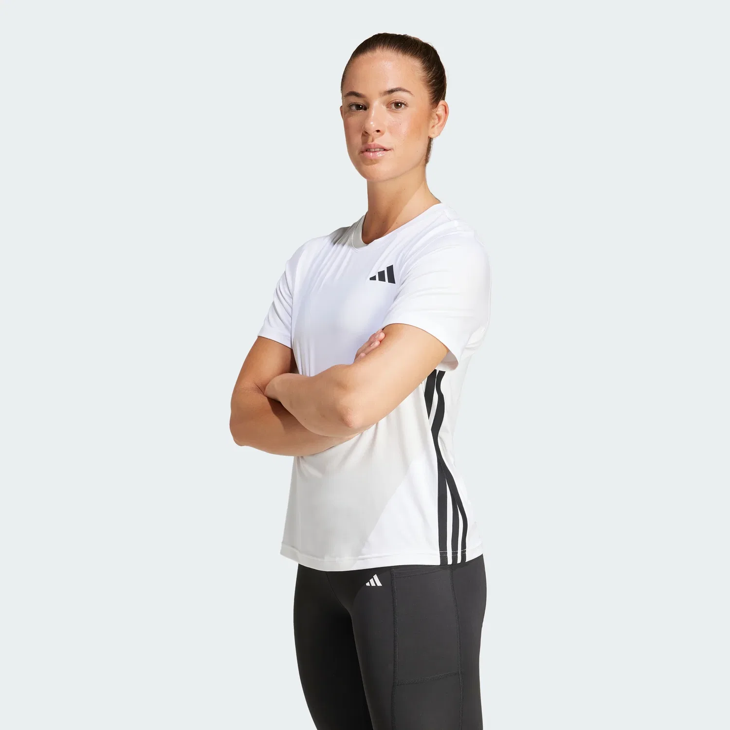 Женская спортивная футболка adidas Train Essentials с тремя полосками, White / Black