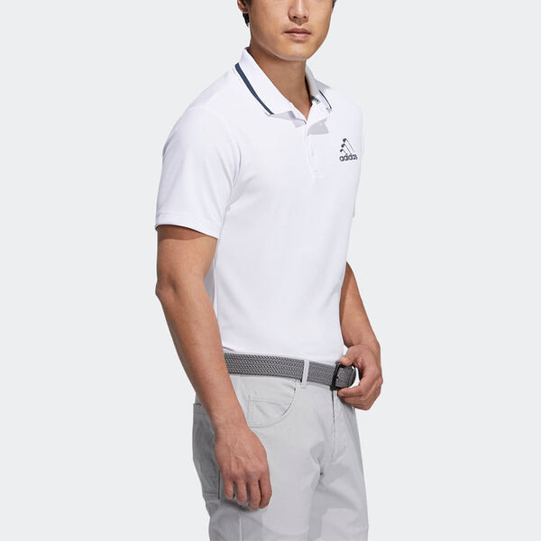 Футболка Men's adidas Solid Color Logo Casual Sports Short Sleeve Polo Shirt White, мультиколор — фото 3
