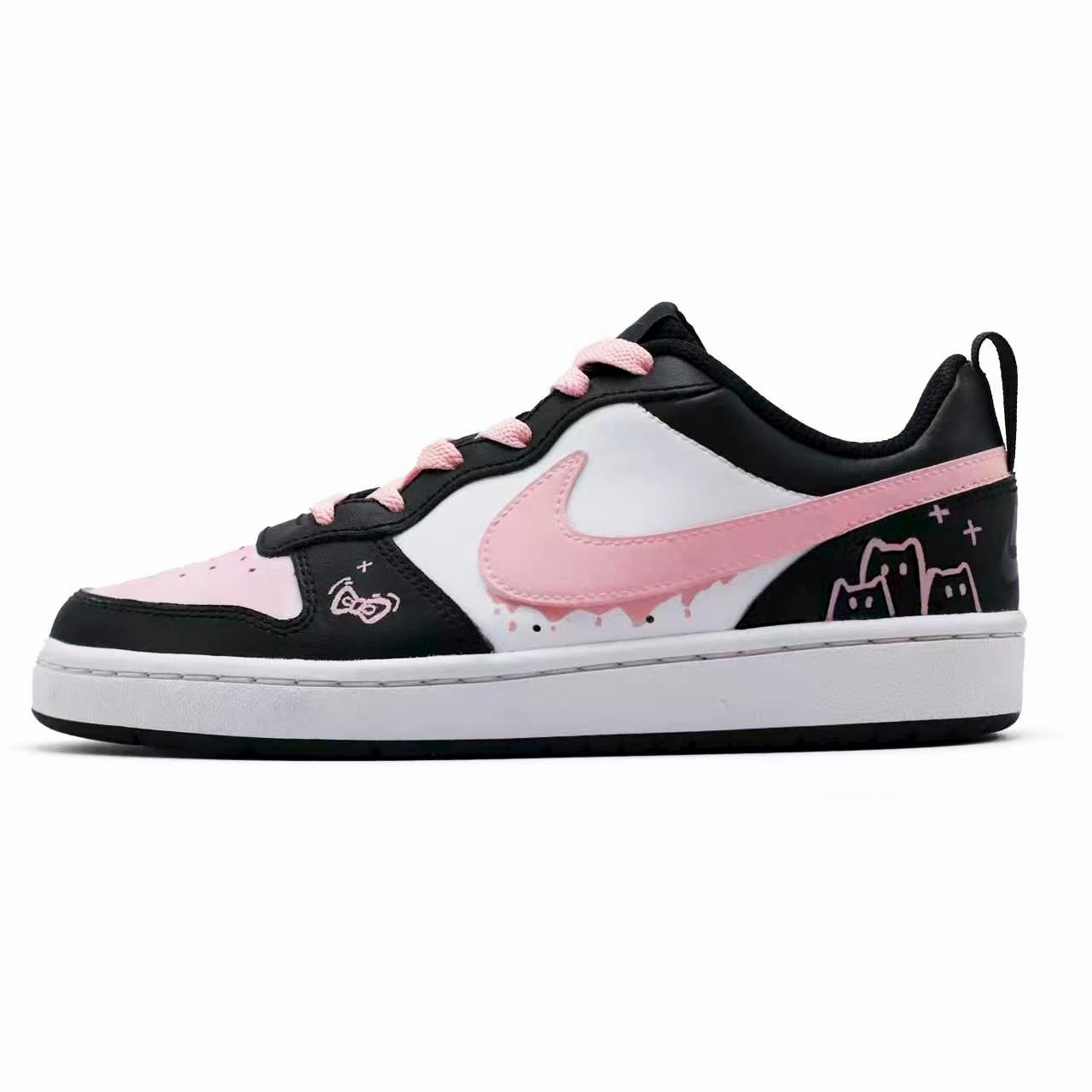 

Nike Court Borough Black Pink Fairy Tale устойчивые к истиранию нескользящие низкие детские скейтбординг кроссовки для подростков
