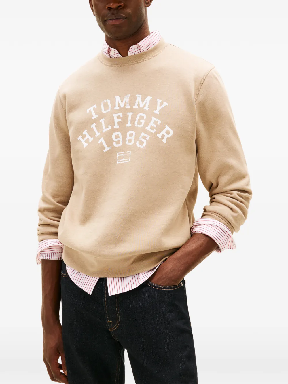 Свитшот с логотипом и круглым вырезом Tommy Hilfiger, нейтральный — фото 4