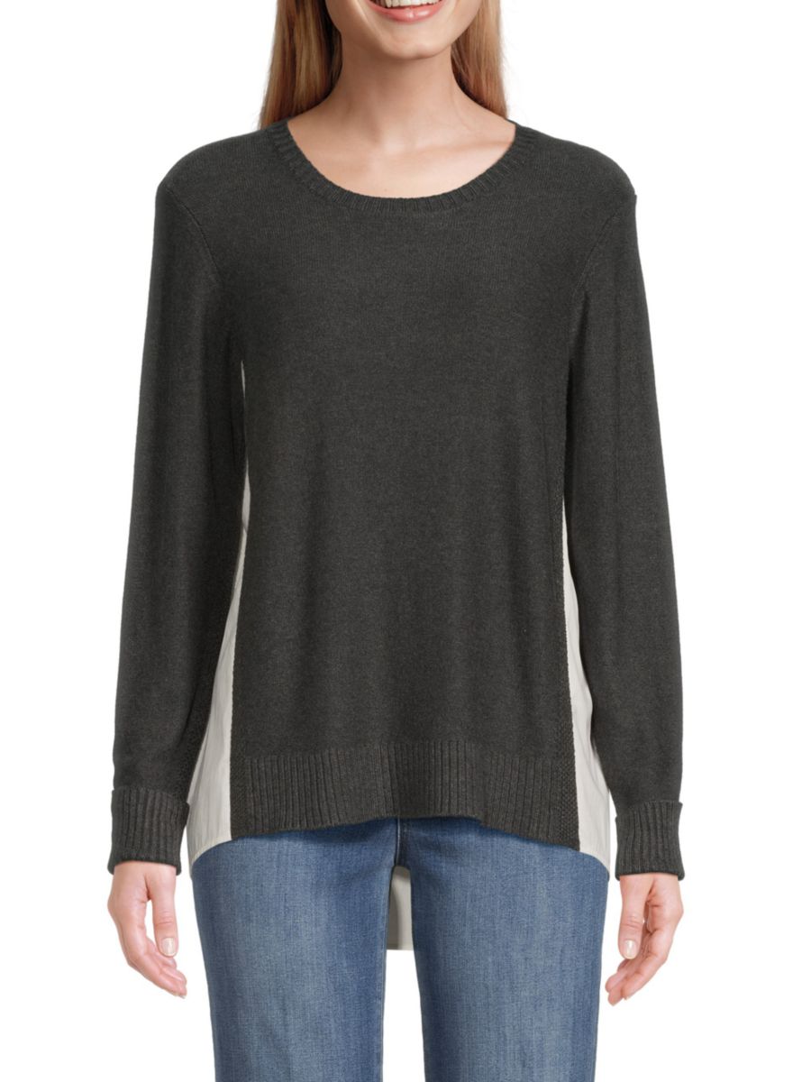 

Двухцветный свитер с высоким и низким кроем Donna Karan New York, цвет Grey Heather