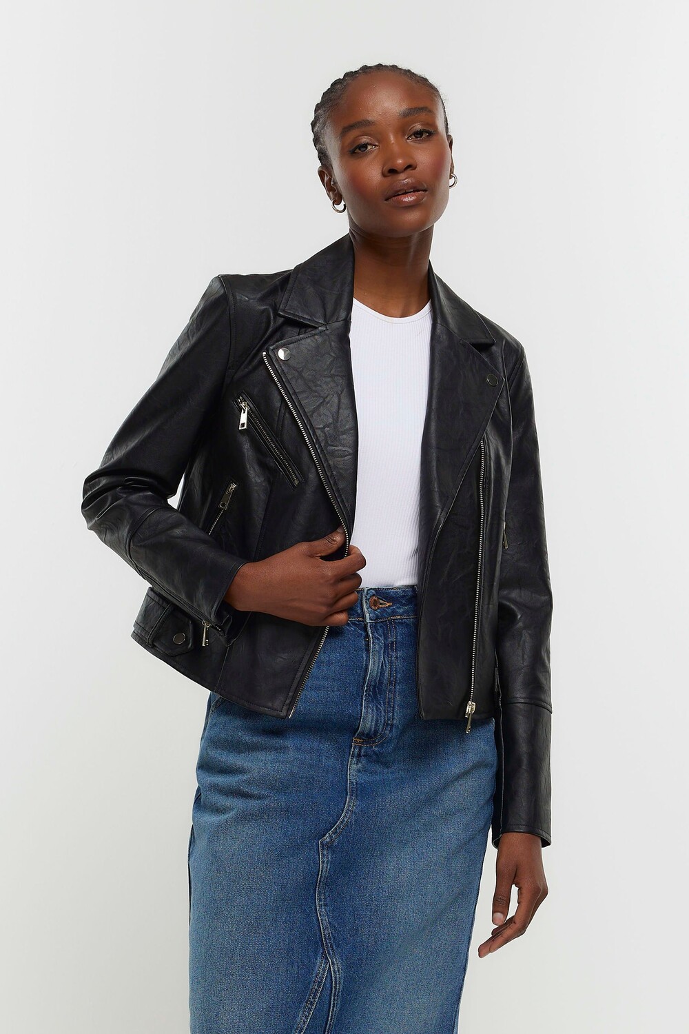 

Мотоциклетная куртка из искусственной кожи River Island, черный