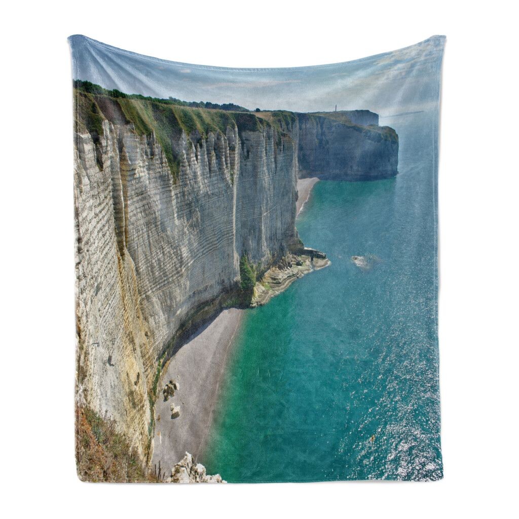 

ABAKUHAUS Натуральное мягкое фланелевое флисовое одеяло, Cliffs Highland Sea View, уютный плюш для использования в помещении и на улице, 125 x 175 см, разноцветное