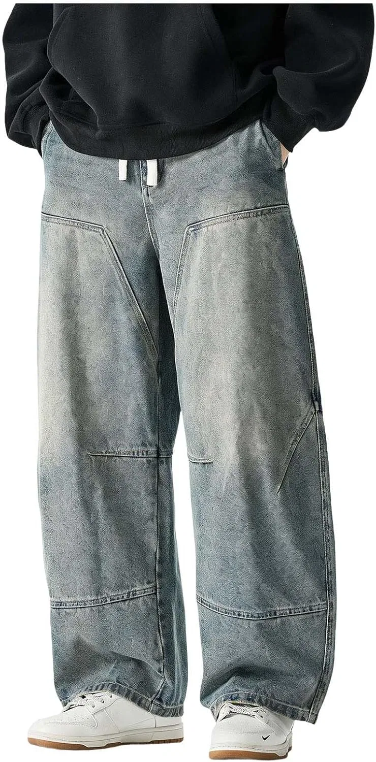 Джинсы прямые свободные Dark Blue Men's Button Zipper Denim Pants
