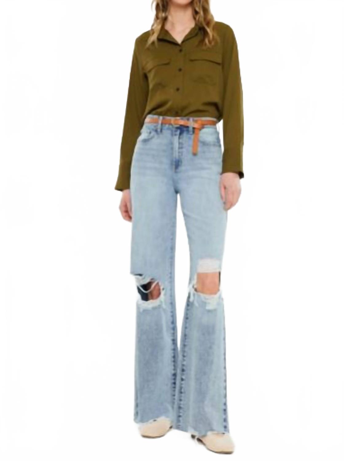 

Джинсы с ультравысокой талией и широкими штанинами, средней потертости Kancan, Medium Wash