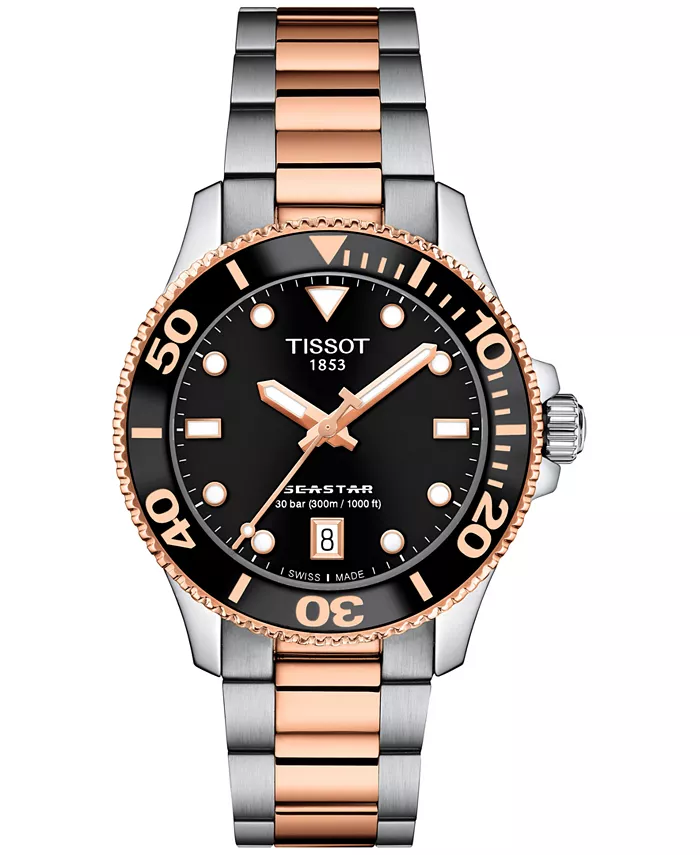 

Женские часы Swiss Seastar 1000 с двухцветным браслетом из нержавеющей стали, 36 мм Tissot