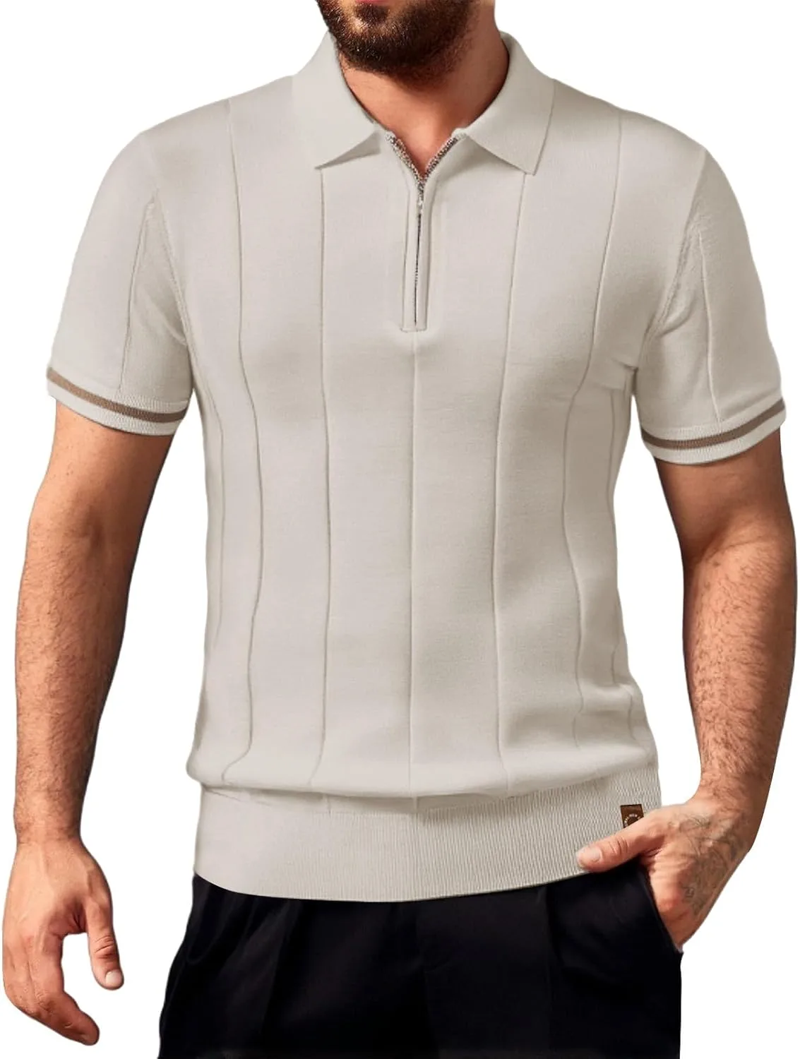 

JOFOW мужская поло с коротким рукавом и четверть-молнией