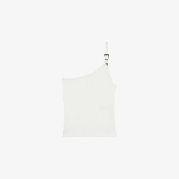 

Топ с одним плечом из стрейч-хлопка с декоративными пряжками The Kooples, экрю