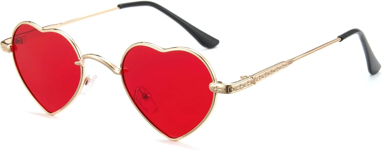 

Солнцезащитные очки Cyxus Y2k Heart для женщин и мужчин, модные, милые, с металлической оправой и линзами с защитой UV400, модель 1552, 1552 - Gold Frame - Red Lens