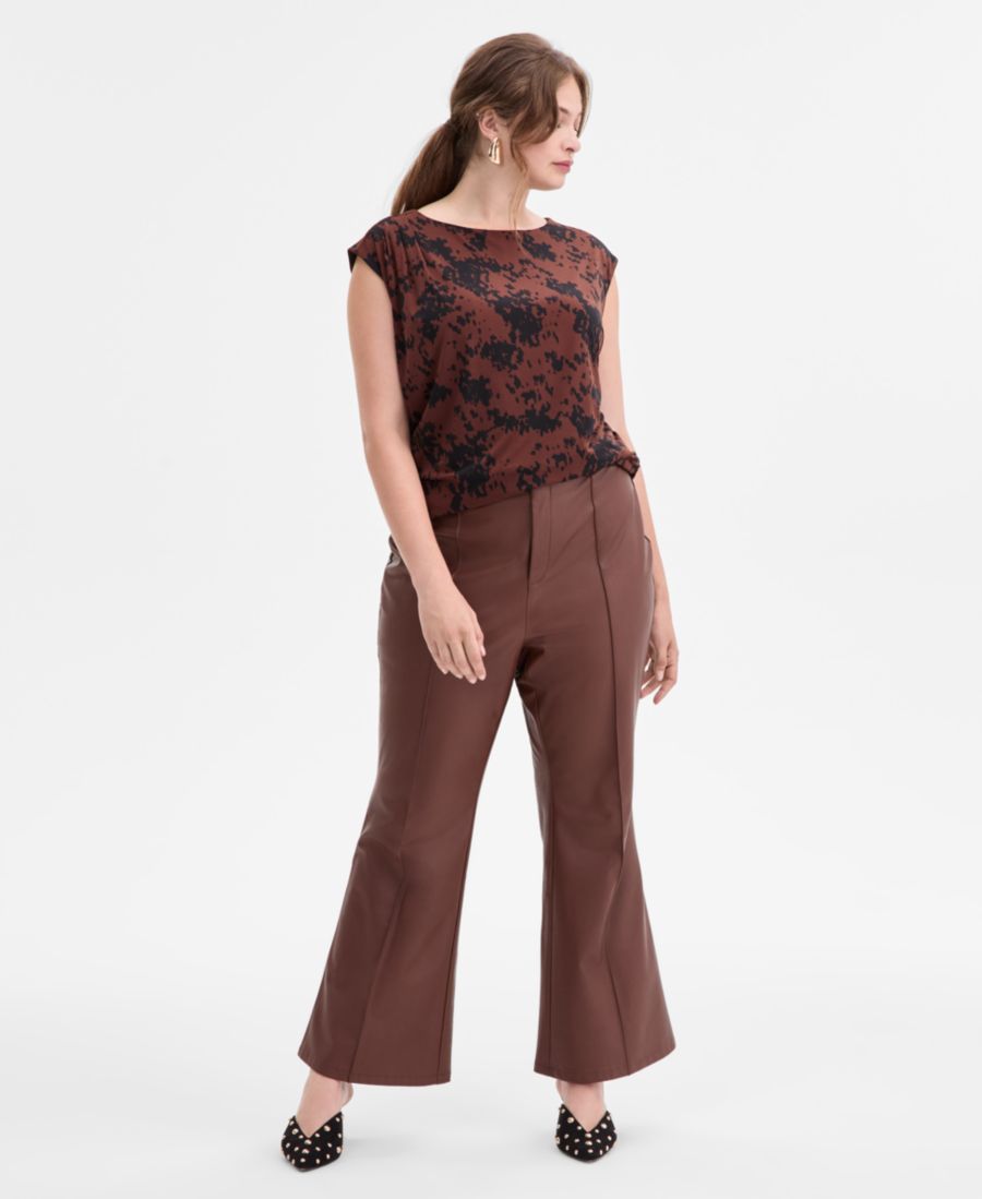 

Брюки-клеш с высокой талией из искусственной кожи больших размеров от INC International INC International Concepts, Moroccan Brown