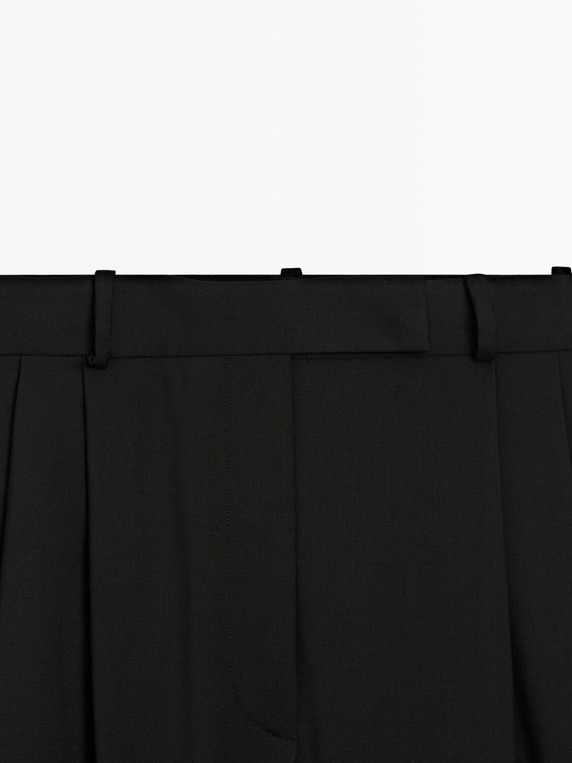Брюки с широкими штанинами и вытачками - Studio Massimo Dutti, black — фото 3