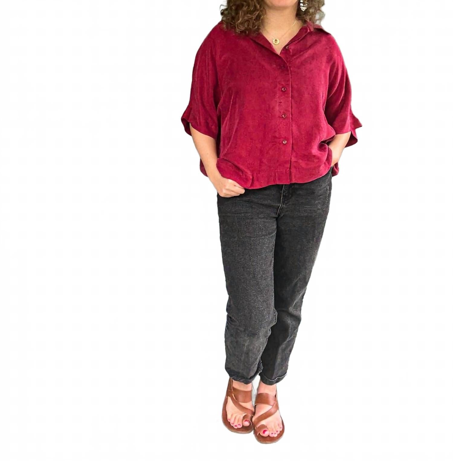 

Рубашка-кимоно на пуговицах бордового цвета Komodo