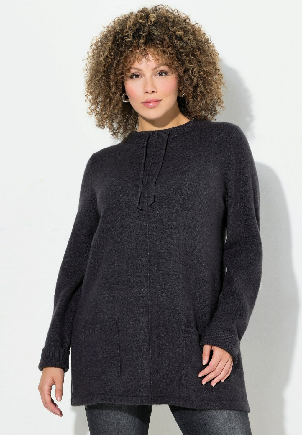 

Свитер DRAWSTRING COLLAR LONG SLEEVE Ulla Popken, темно-серый