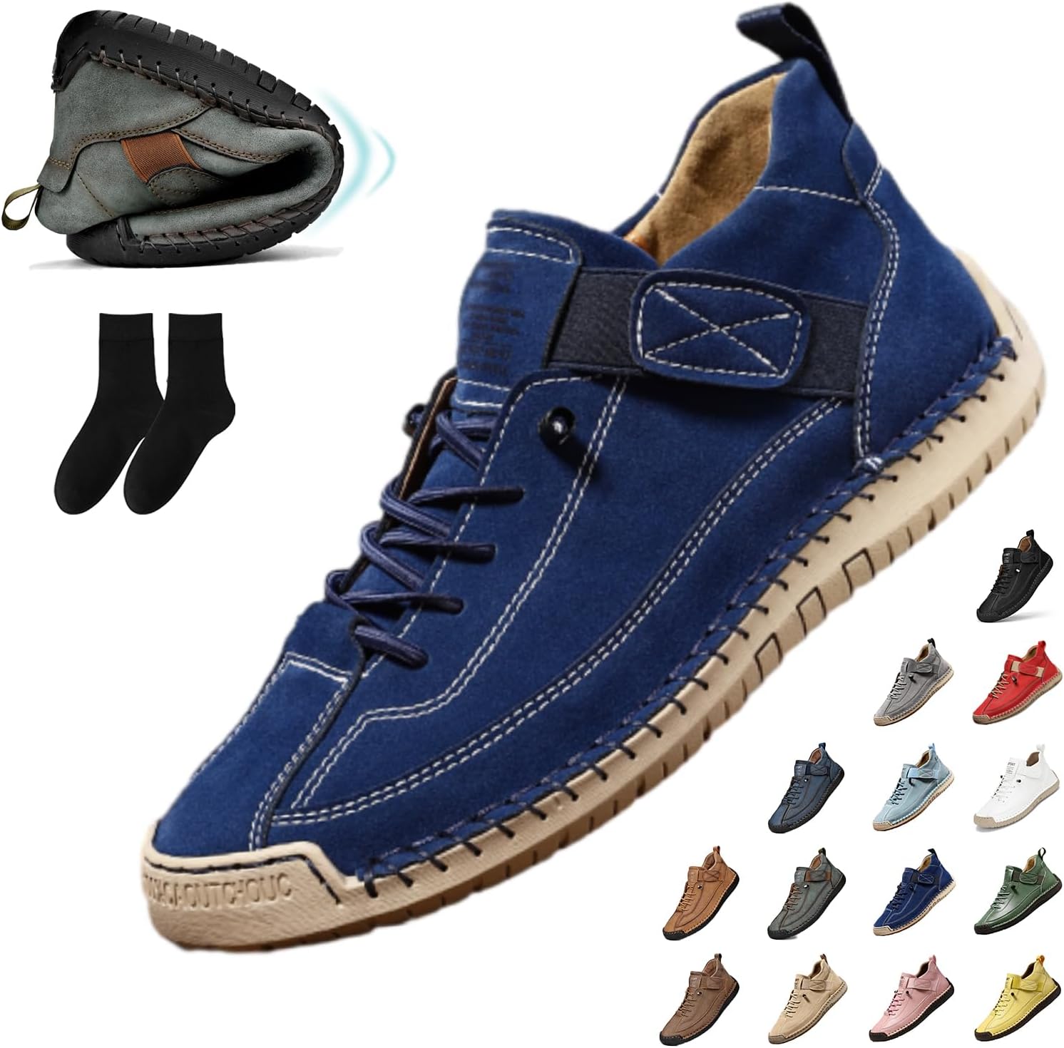 

Женские повседневные ботинки-чукка на щиколотке, слипоны, дышащие лоферы, ручной работы кроссовки, средние по высоте, для ходьбы и вождения, плоская подошва Generic, темно-синий