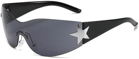 

Модные солнцезащитные очки для женщин и мужчин: стильные солнцезащитные очки-щитки, обтекаемые солнцезащитные очки большого размера, без оправы MTZJH, Black