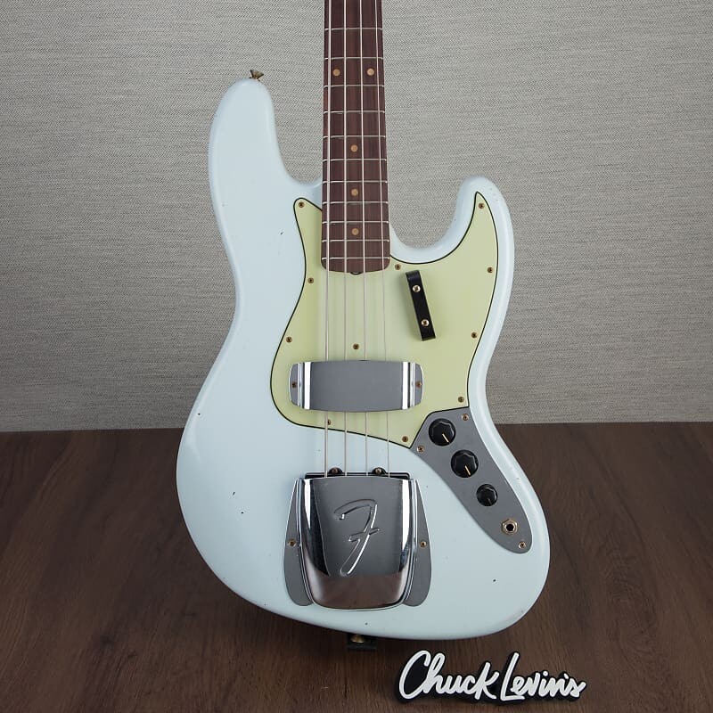 

Басс гитара Fender Custom Sop 1963 Jazz Bass Journeyman Relic Electric Bass - Faded Aged Sonic Blue