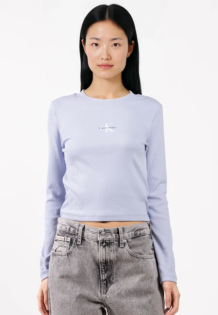 Футболка с длинным рукавом, с логотипом Monogram, Calvin Klein Jeans, синий