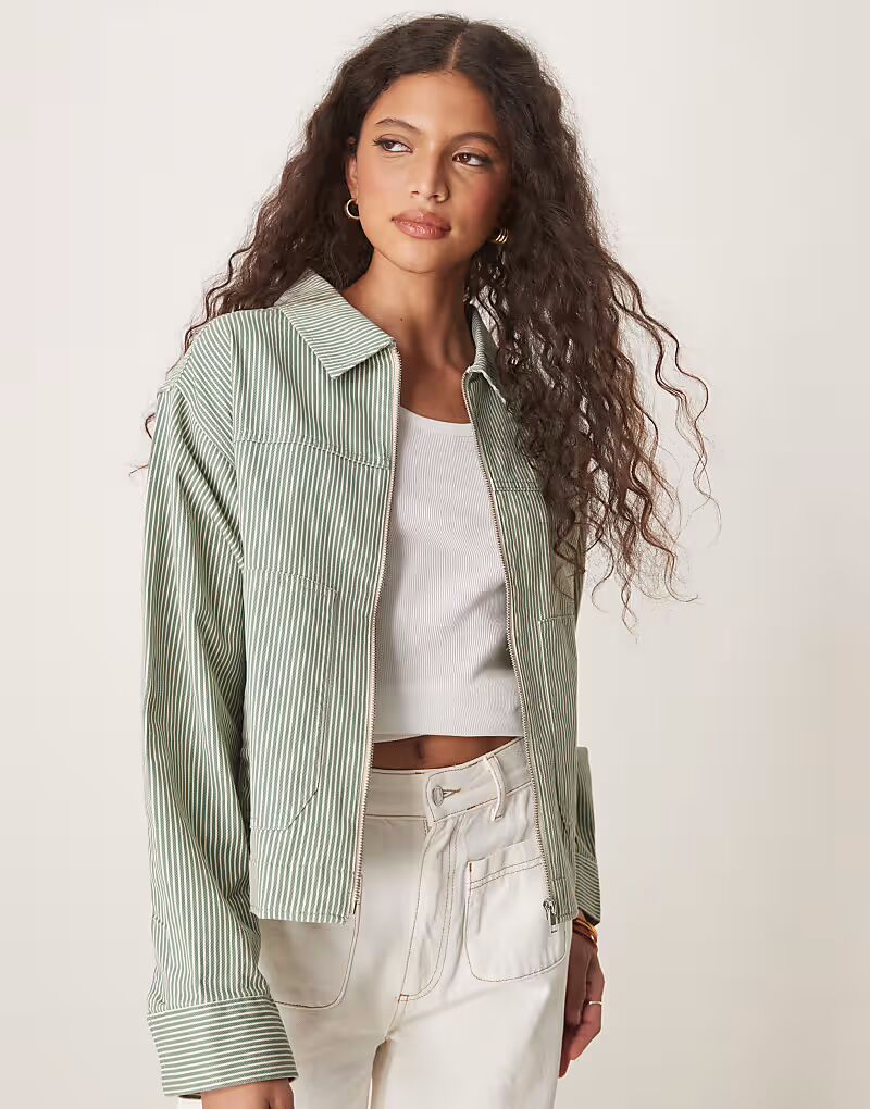 

Куртка из твила с воротником в полоску Asos Design