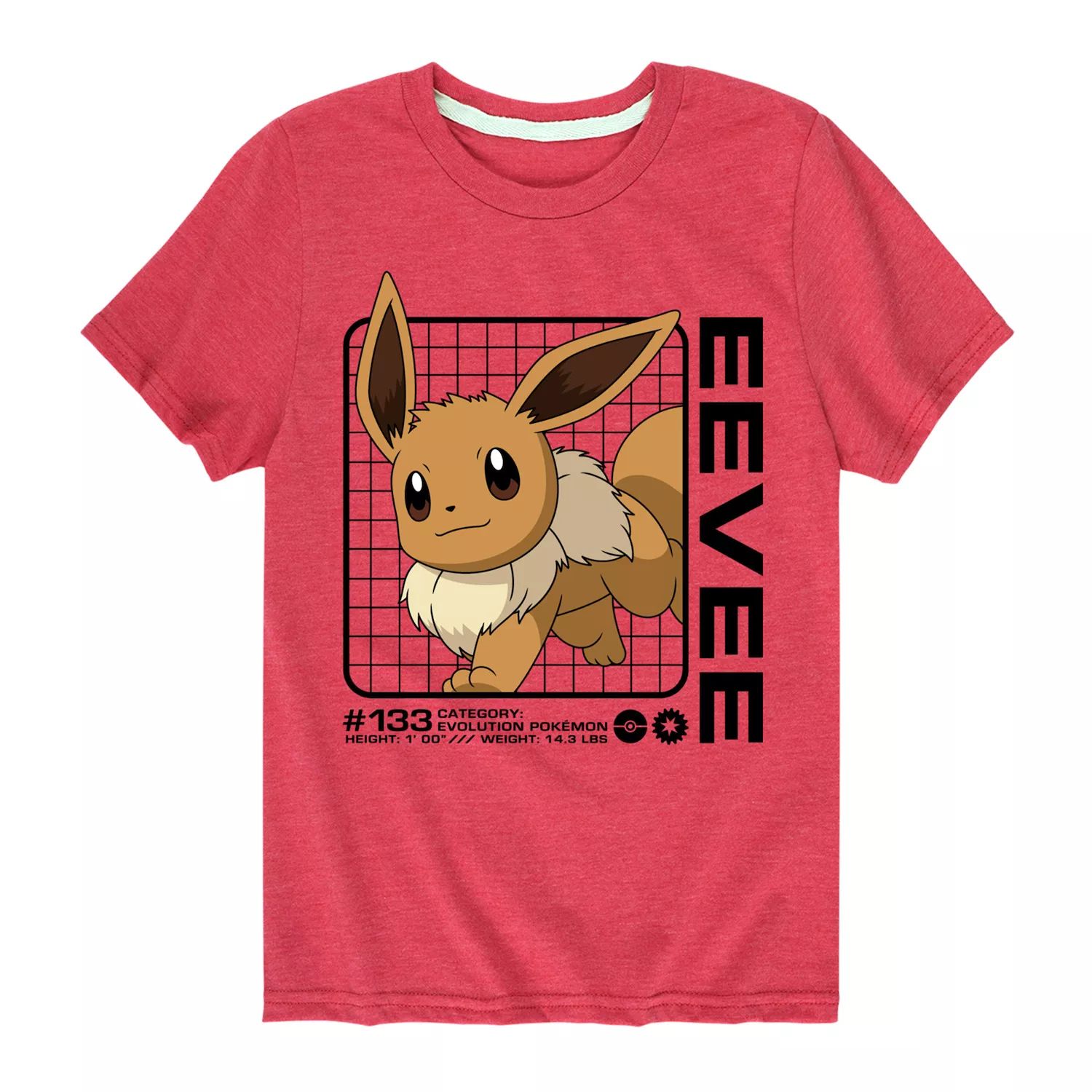 

Футболка с графикой Pokemon Eevee Stats для мальчиков 8–20 лет Licensed Character, красный